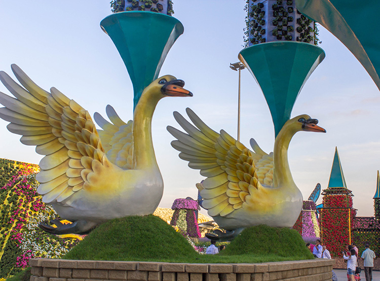 Swan statue at Dubai Miracle Garden